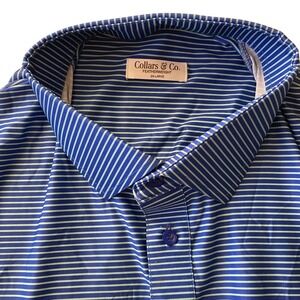 Collars & Co Featherweight Flex Polo Shirt Men's 2XL Blue Stripe Golf Casual